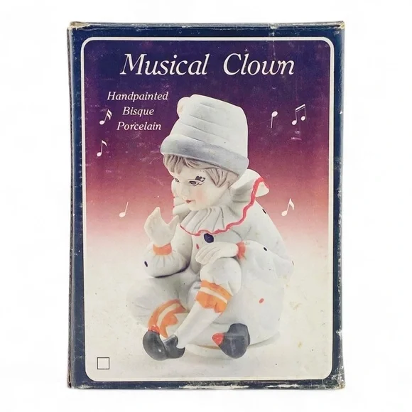 Vintage Porcelain Bisque Musical Clown Figurine - Plays Send In The Clowns​ - Picture 2 of 7